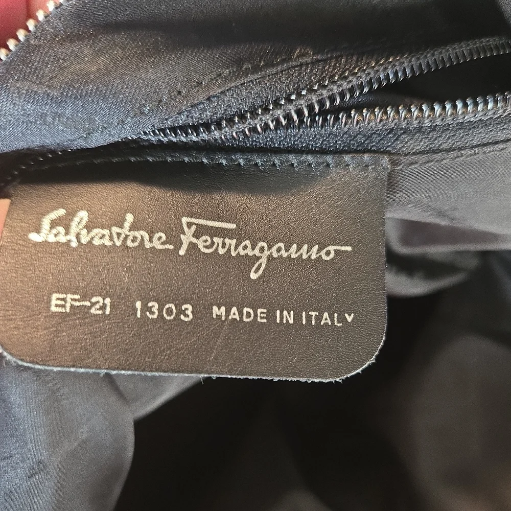 Salvatore Ferragamo Navy and Beige Canvas Patterned Women's Bag W/ Authenticity